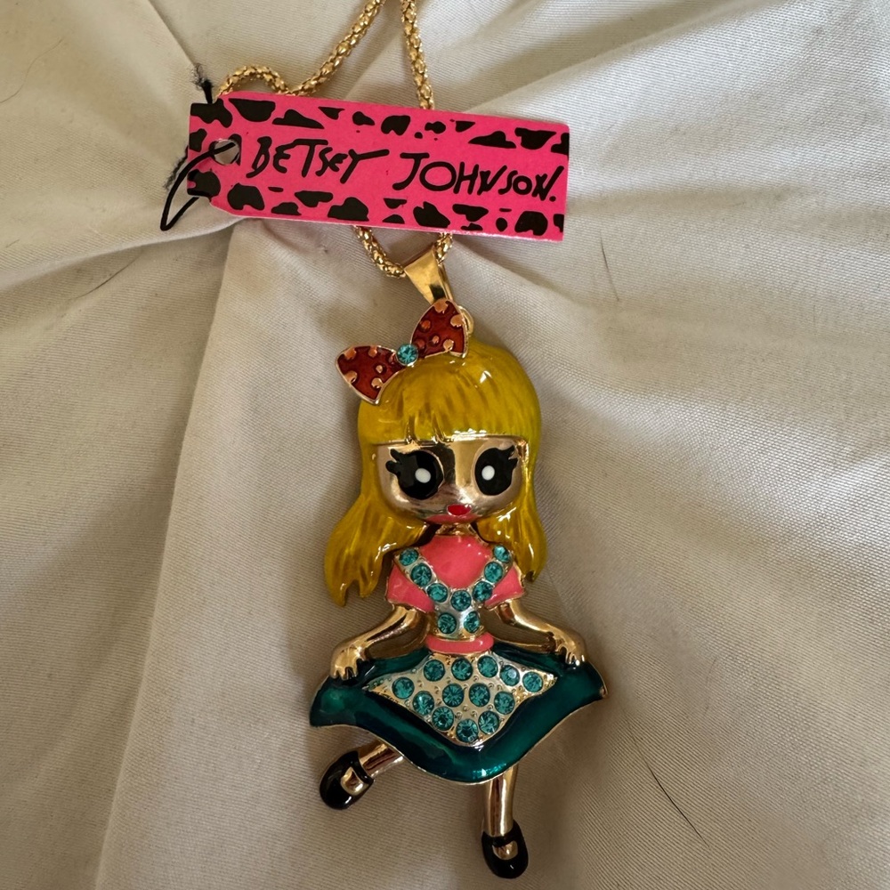 Betsey Johnson Gold and Green Doll Pendant Necklace